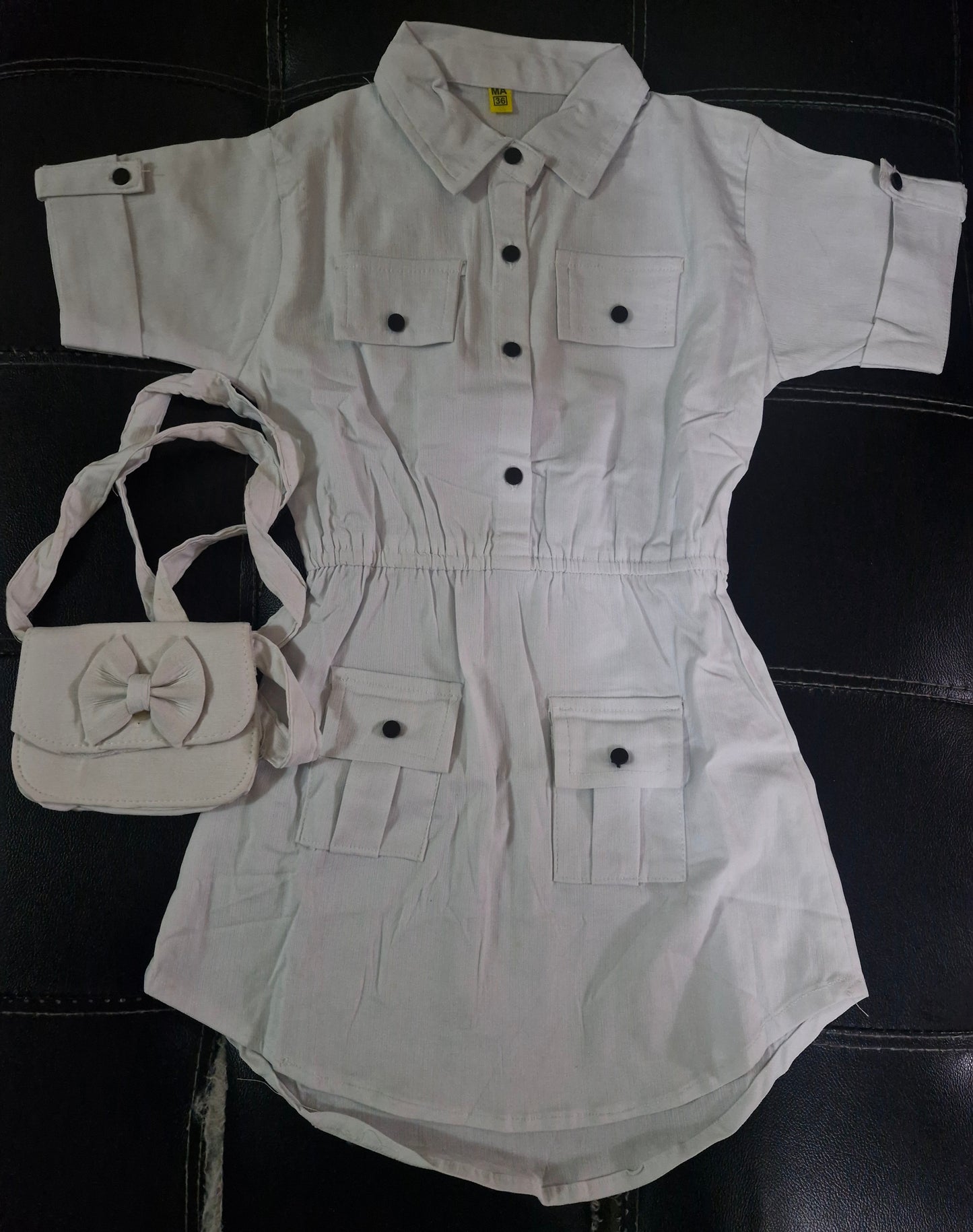 Shirt Gown with Handbang - White