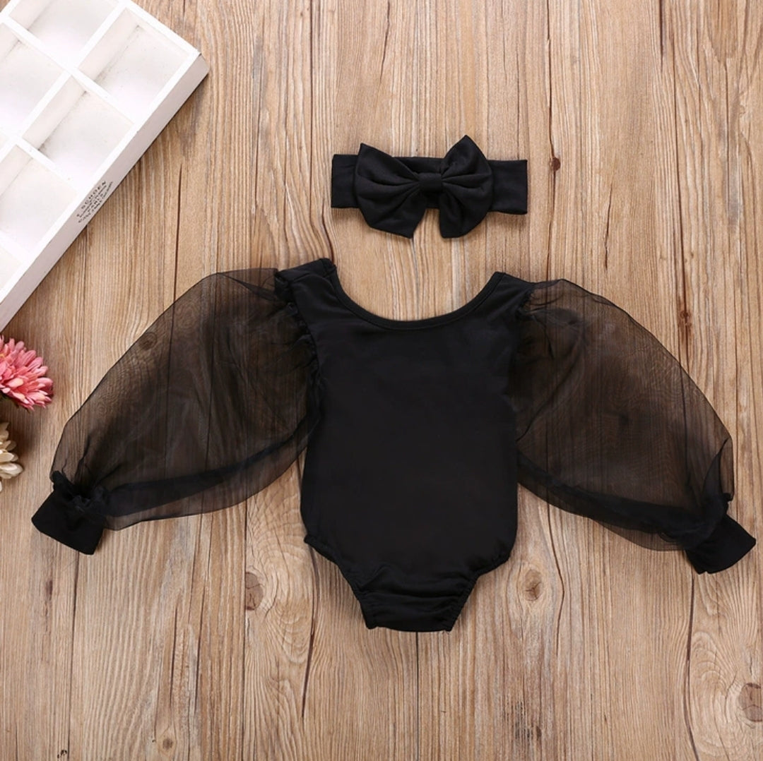 Puff Sleeve with headband - Black
