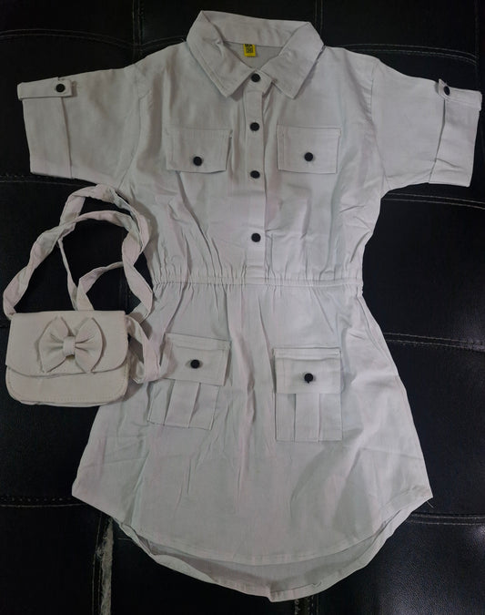 Shirt Gown with Handbang - White