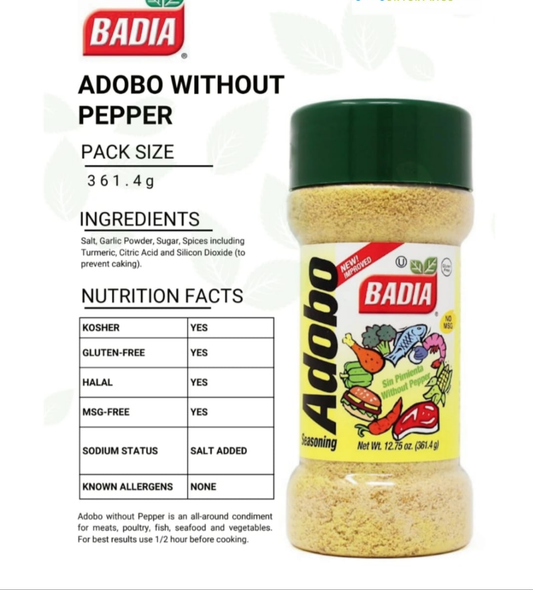Badia Adobo without Pepper 12/12.75oz (361.4g)