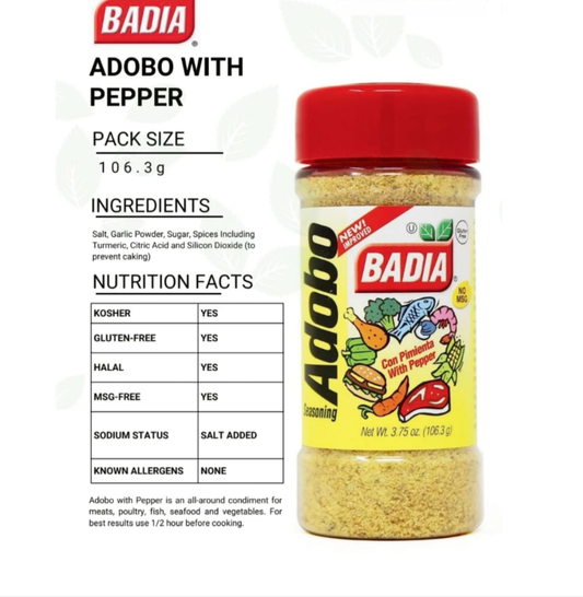 Badia Adobo with Pepper 12/12.75oz (106.3g)