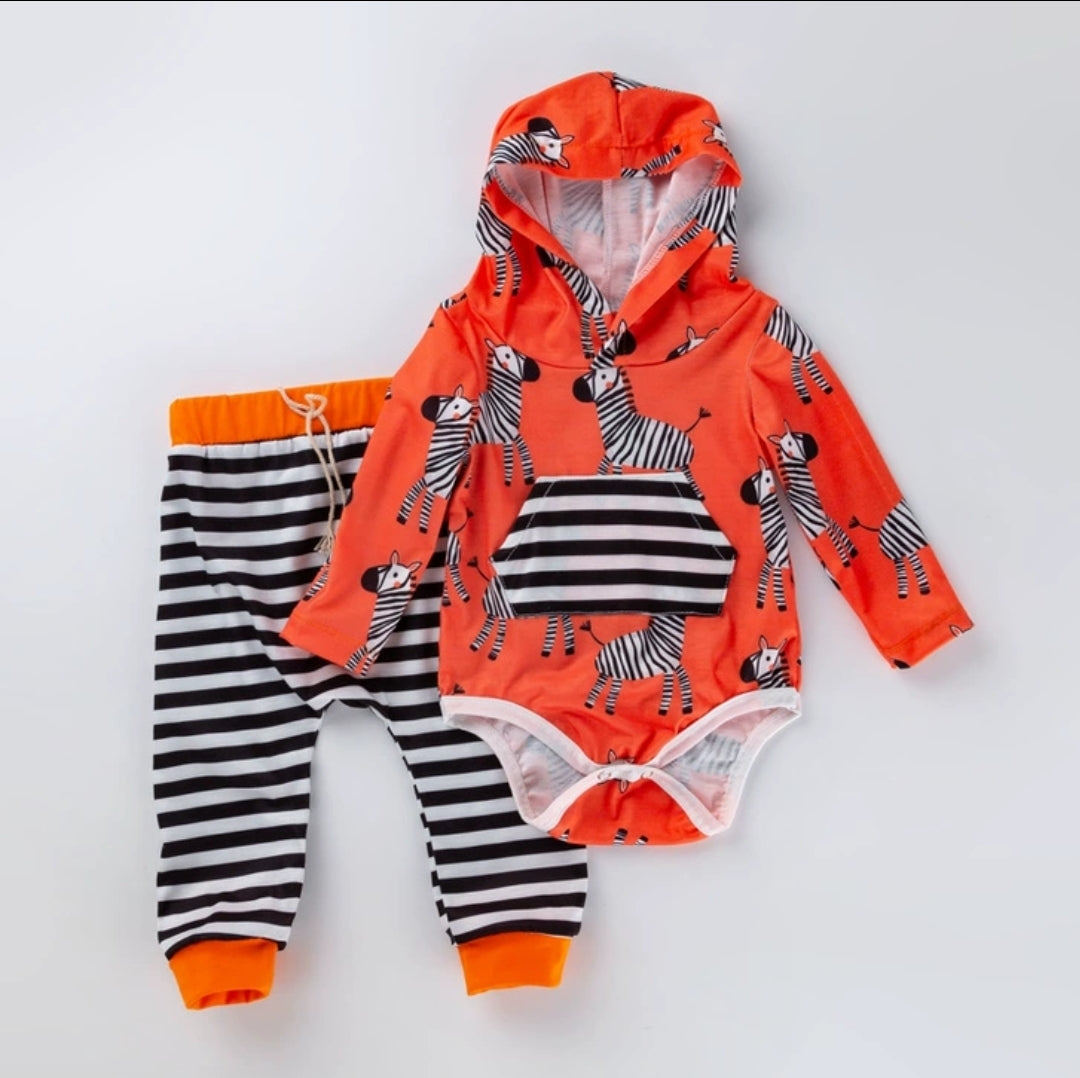 Unisex Hooded Giraffe top and trouser - Orange