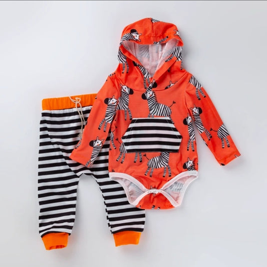 Unisex Hooded Giraffe top and trouser - Orange