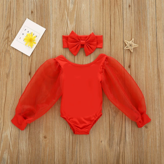 Puff Sleeve with headband - Red