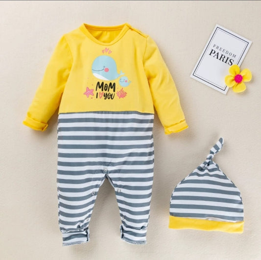 2pcs wear (Stylish Overall and cap) - Yellow