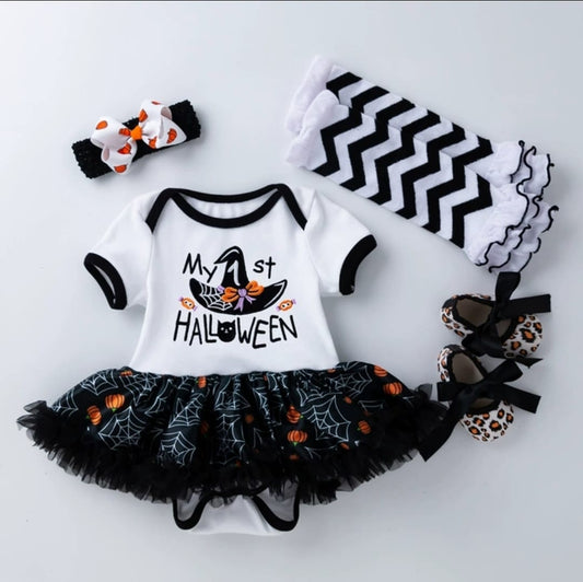 4pcs Photo shoot set (Gown, Socks, Shoe & Headband)- Black